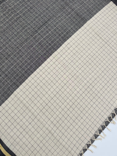 ShopNaya Exclusive | Handwoven | Pure Cotton Saree | No Blouse | Gray & Black | Ships from California